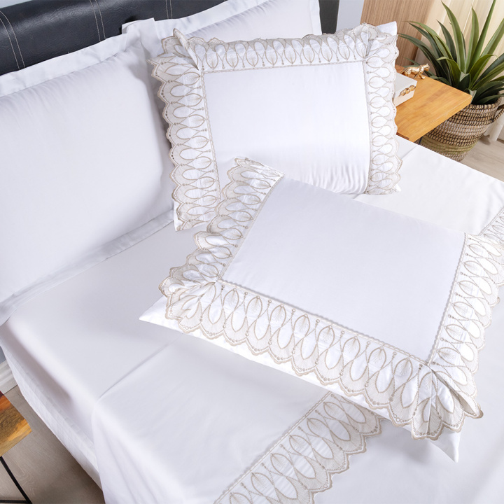 Jogo de Cama KING (Lençol 4 peças) Percal 400 Fios Royale Branco/Bege