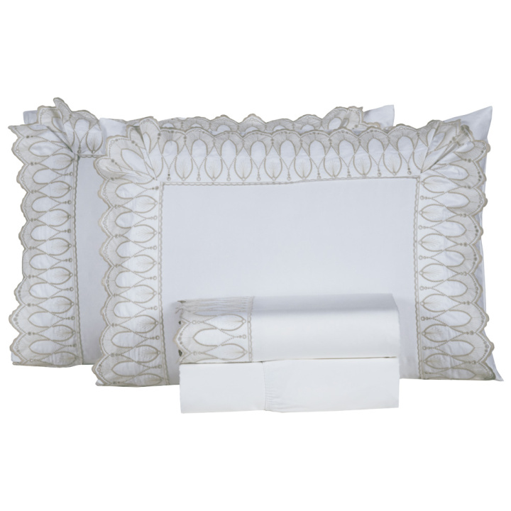 Jogo de Cama KING (Lençol 4 peças) Percal 400 Fios Royale Branco/Bege