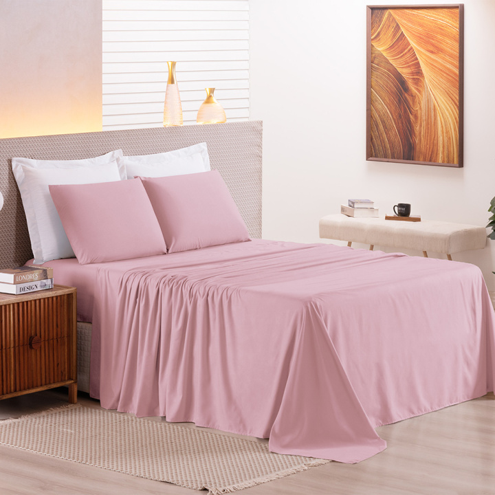 Jogo de Cama Queen 200 Fios Hipercal 3 Peças Criarte Rosa