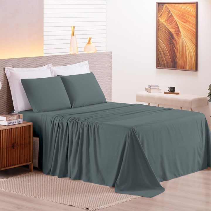 Jogo de Cama Queen 200 Fios Hipercal 4 Peças Criarte Chumbo
