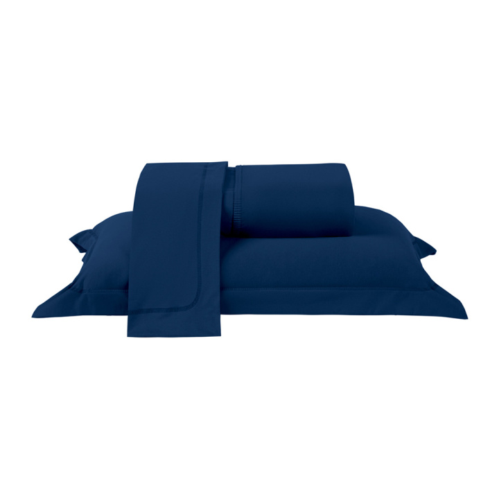 Jogo de Cama QUEEN (Lençol 3 Peças) Malha Fio Penteado 30/1 100% Algodão Top Line Basic Marinho