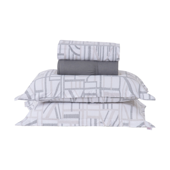 Jogo de Cama QUEEN (Lençol 4 Peças) Malha Fio Penteado 30/1 100% Algodão Top Line Labirinto