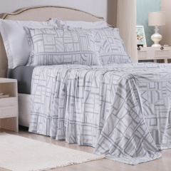 Jogo de Cama QUEEN (Lençol 4 Peças) Malha Fio Penteado 30/1 100% Algodão Top Line Labirinto