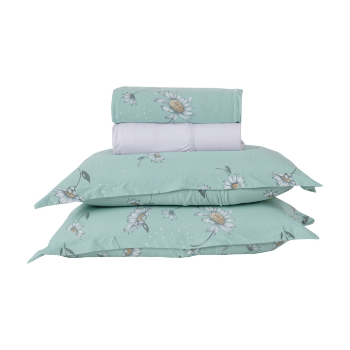 Jogo de Cama QUEEN (Lençol 4 Peças) Malha Fio Penteado 30/1 100% Algodão Top Line Margarida