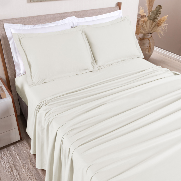 Jogo de Cama QUEEN (Lençol 4 peças) Percal 230 Fios 100% Algodão Casual Palha