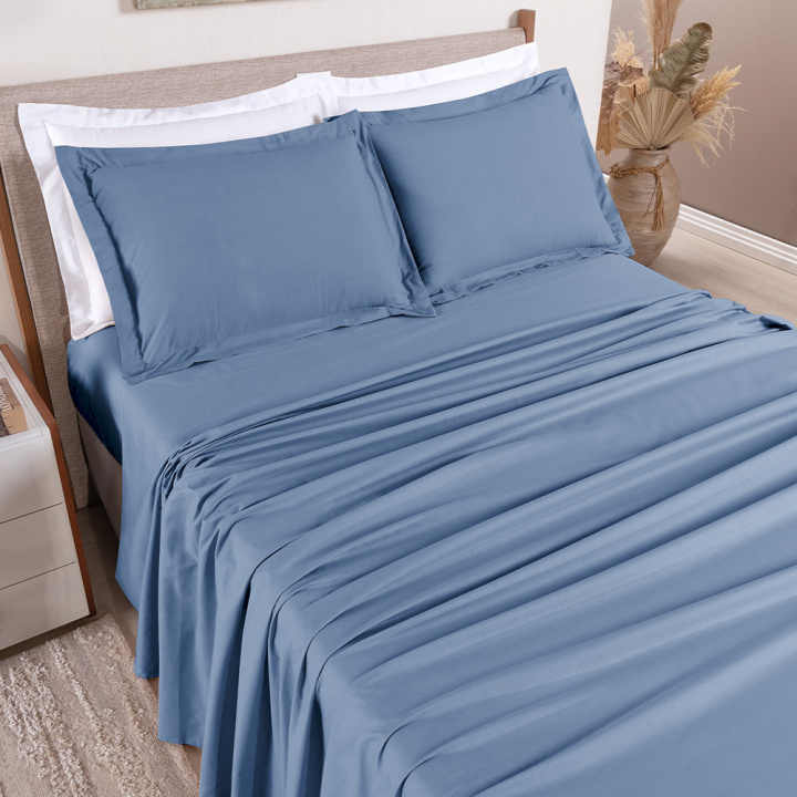 Jogo de Cama QUEEN (Lençol 4 peças) Percal 230 Fios 100% Algodão Casual Topázio