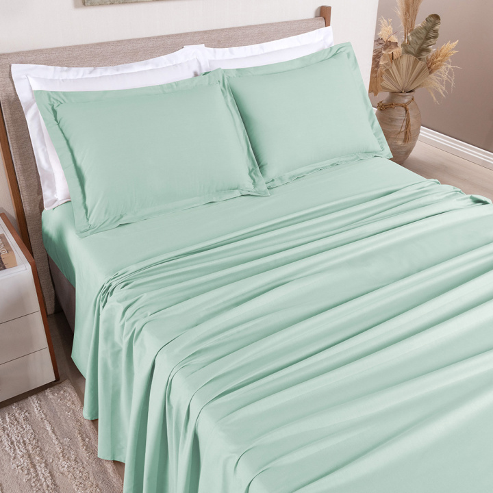 Jogo de Cama QUEEN (Lençol 4 peças) Percal 230 Fios 100% Algodão Casual Verde
