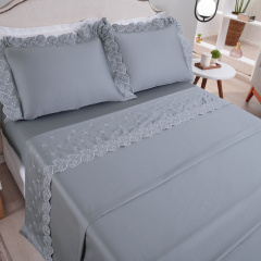 Jogo de Cama QUEEN (Lençol 4 peças) Percal 400 Fios Algodão Andorra Cinza
