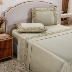 Jogo de Cama QUEEN (Lençol 4 peças) Percal 400 Fios Algodão Requinte Bege/Caqui