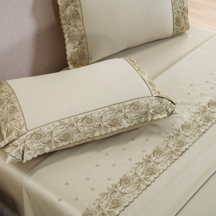 Jogo de Cama QUEEN (Lençol 4 peças) Percal 400 Fios Algodão Requinte Bege/Caqui