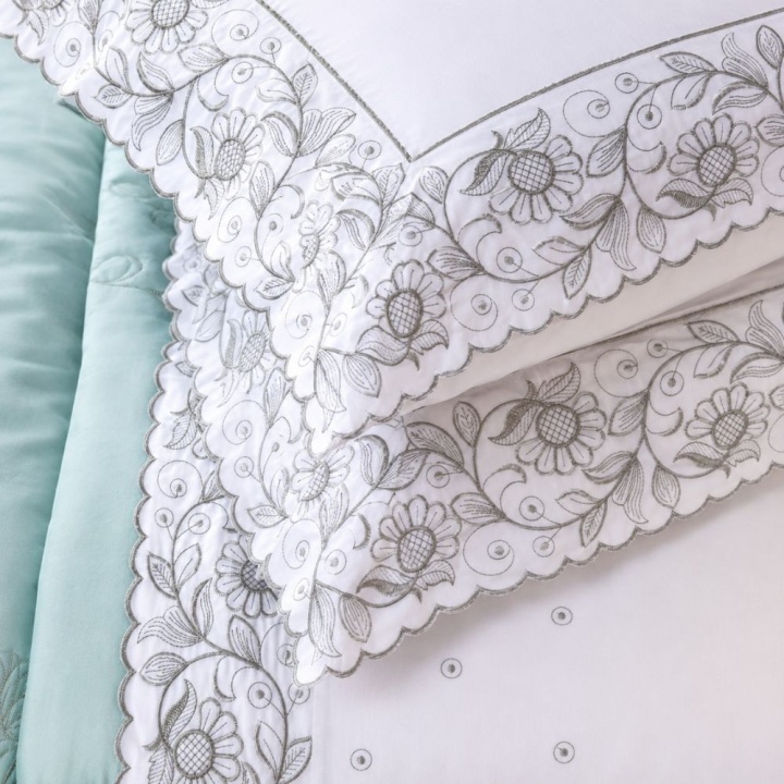 Jogo de Cama QUEEN (Lençol 4 peças) Percal 400 Fios Algodão Requinte Branco/Verde