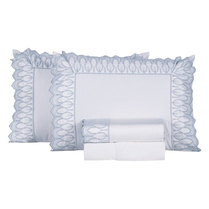 Jogo de Cama QUEEN (Lençol 4 peças) Percal 400 Fios Royale Branco/Azul