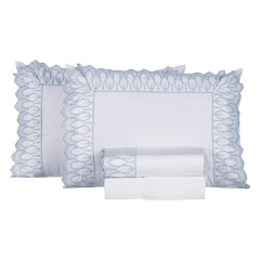 Jogo de Cama QUEEN (Lençol 4 peças) Percal 400 Fios Royale Branco/Azul