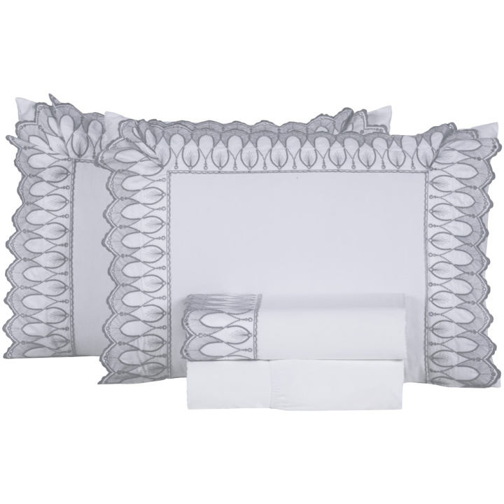 Jogo de Cama QUEEN (Lençol 4 peças) Percal 400 Fios Royale Branco/Chumbo