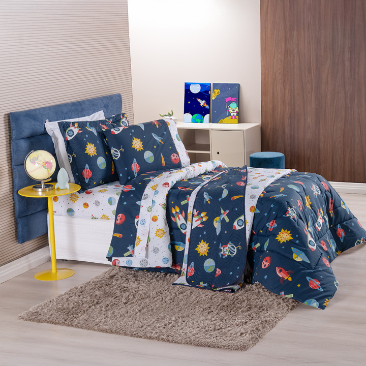 Jogo de Cama Solteiro 200 Fios Hipercal 2 Peças Astro Azul Marinho