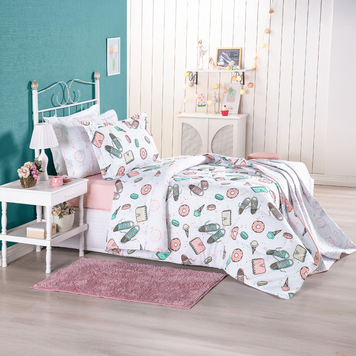 Jogo de Cama Solteiro 200 Fios Hipercal 2 Peças Donuts Branco