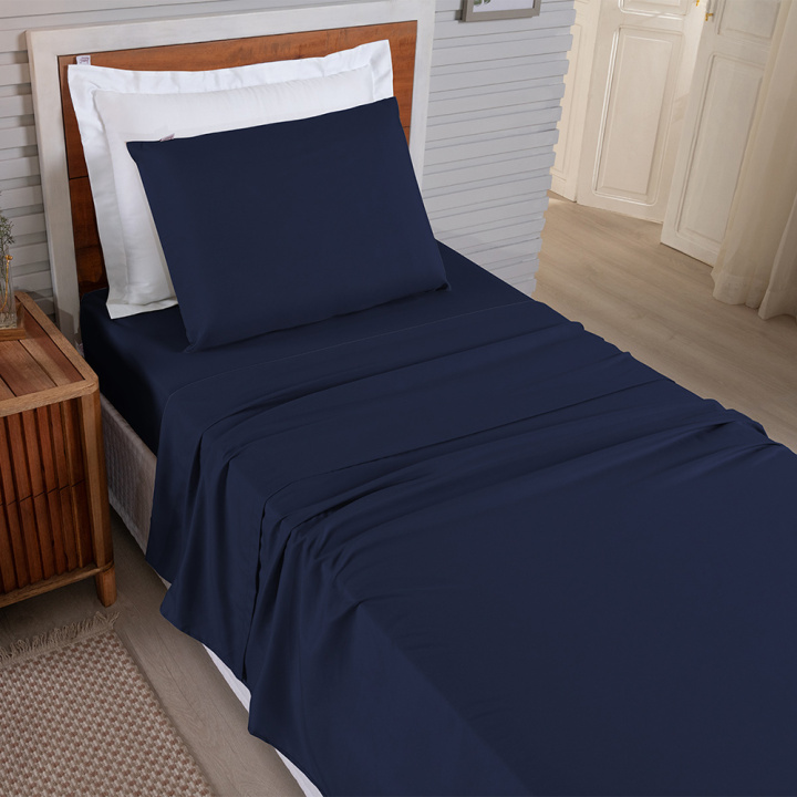 Jogo de Cama Solteiro 200 Fios Hipercal 3 Peças Criarte Azul Marinho