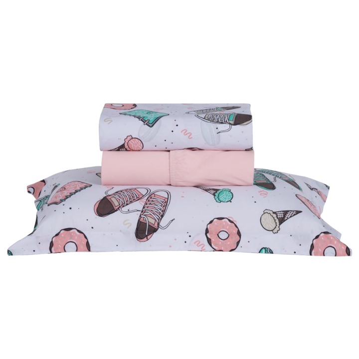 Jogo de Cama Solteiro 200 Fios Hipercal 3 Peças Donuts Branco