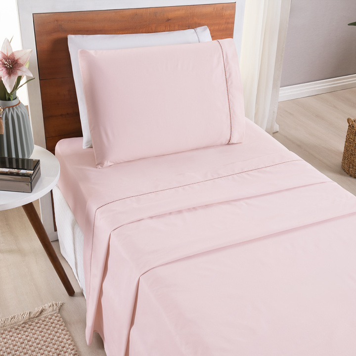 Jogo de Cama Solteiro 200 Fios Toque de Algodão 3 Peças Premier Rosa