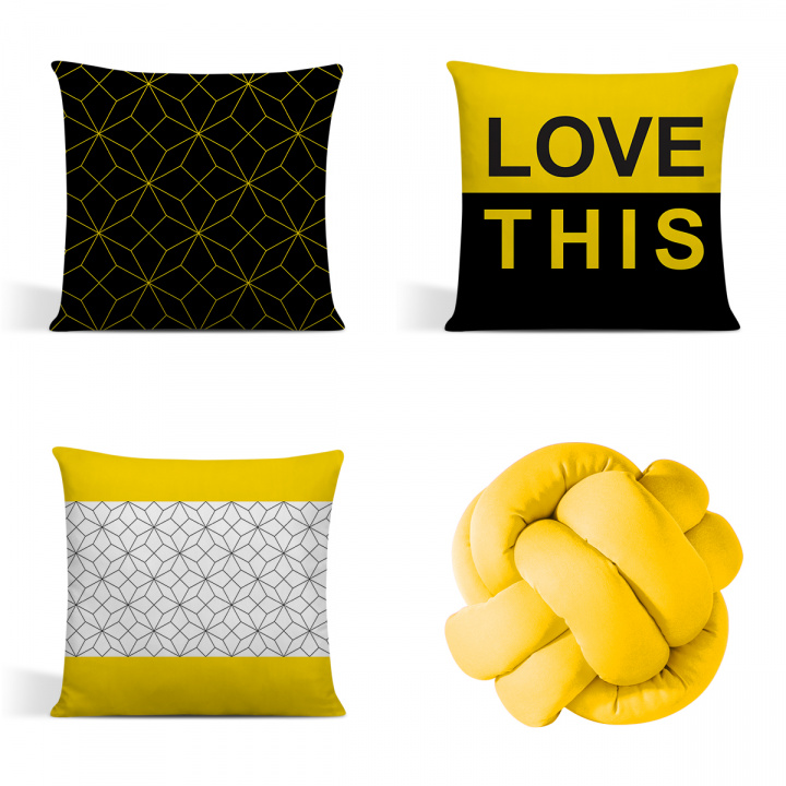 Kit 3 Capas Para Almofadas Decorativas Love + Nó Escandinavo Amarelo
