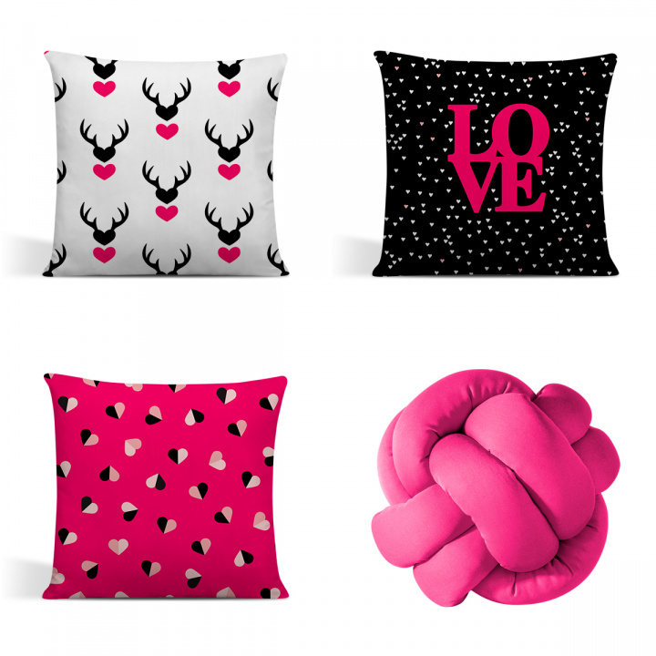 Kit 3 Capas Para Almofadas Decorativas Love + Nó Escandinavo Pink