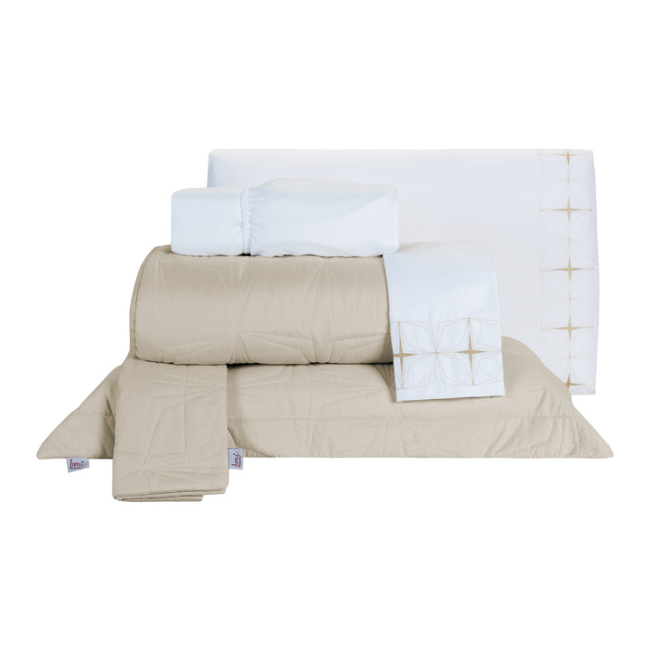 Kit de Enxoval Bordado Casal 200 Fios Hipercal 8 Peças Urbe Avelã