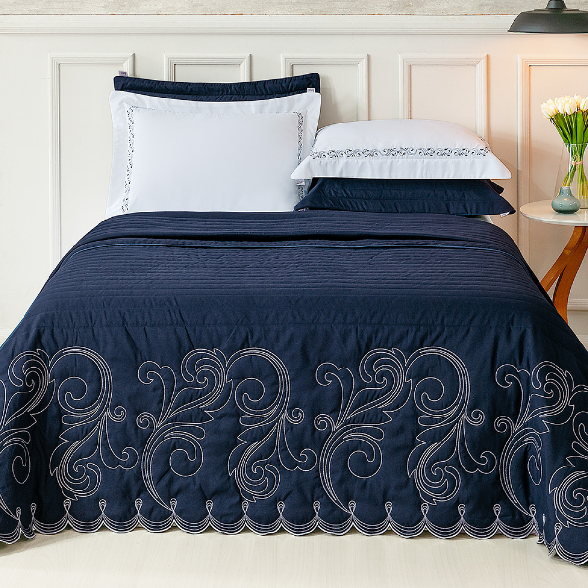 Kit de Enxoval Bordado King 200 Fios 6 Peças Versátile Duo Azul Marinh ...