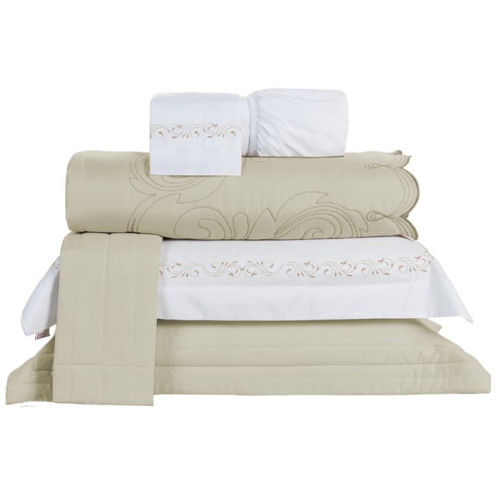 Kit de Enxoval Bordado Queen 200 Fios Hipercal 6 Peças Versátile Duo Bege