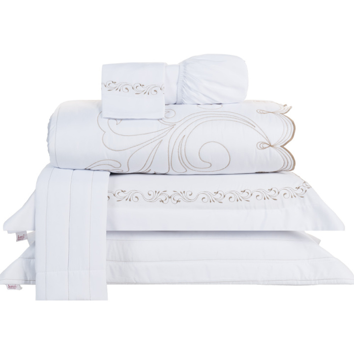 Kit de Enxoval Bordado Queen 200 Fios Hipercal 6 Peças Versátile Duo Branco
