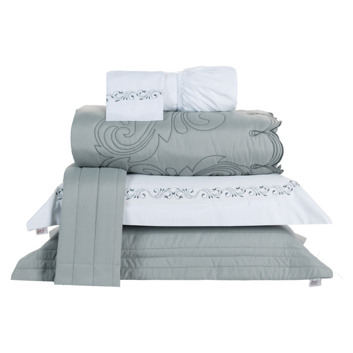 Kit de Enxoval Bordado Queen 200 Fios Hipercal 6 Peças Versátile Duo Cinza