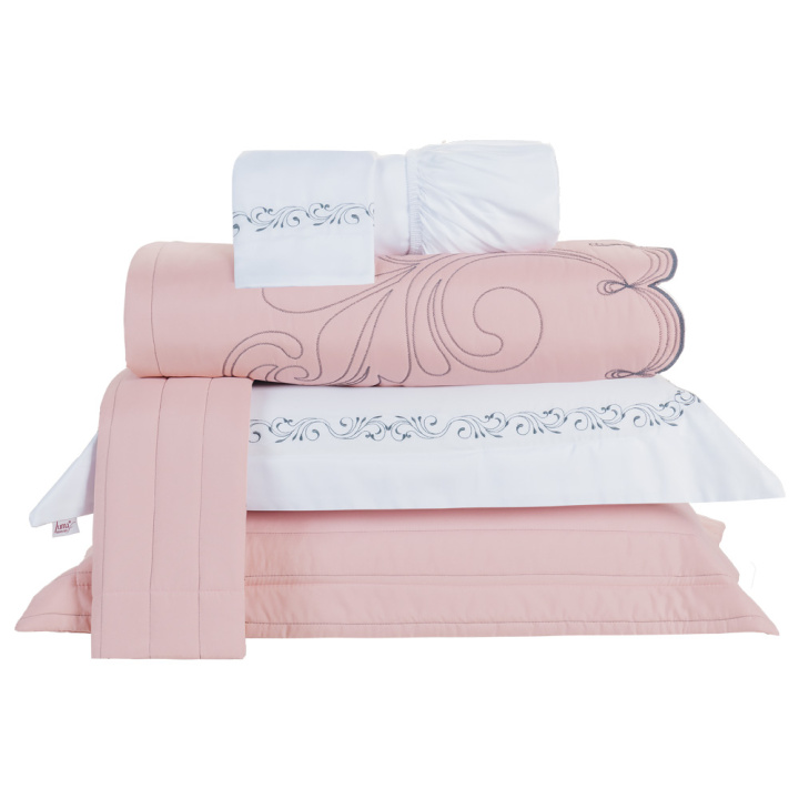 Kit de Enxoval Bordado Queen 200 Fios Hipercal 6 Peças Versátile Duo Rosê