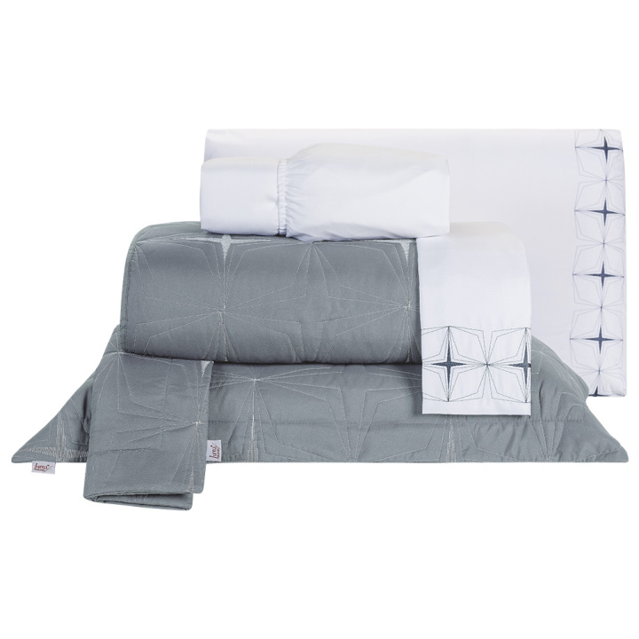 Kit de Enxoval Bordado Queen 200 Fios Hipercal 8 Peças Urbe Cinza