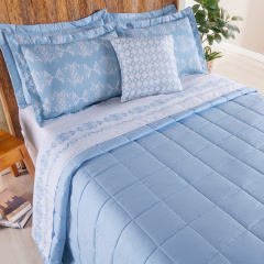 Kit de Enxoval Matelassado Queen 200 Fios Hipercal 9 Peças Essência Arabesco Azul