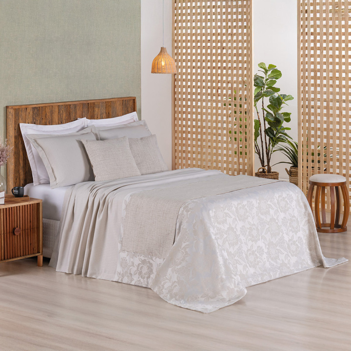 Kit Peseira com Almofadas Dupla Face Jacquard 5 Peças Naturalle Bege/Off White