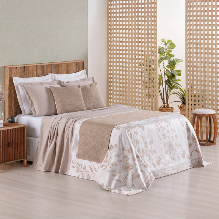 Kit Peseira com Almofadas Dupla Face Jacquard 5 Peças Naturalle Bege/Off White
