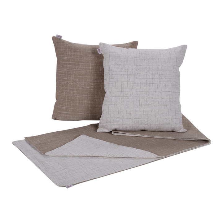 Kit Peseira com Almofadas Dupla Face Jacquard 5 Peças Naturalle Bege/Off White