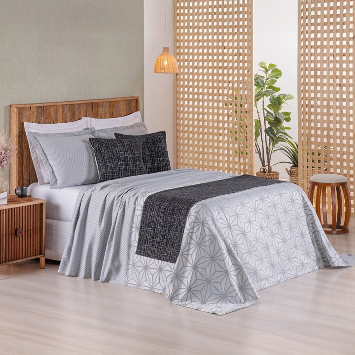 Kit Peseira com Almofadas Dupla Face Jacquard 5 Peças Naturalle Preto/Off White