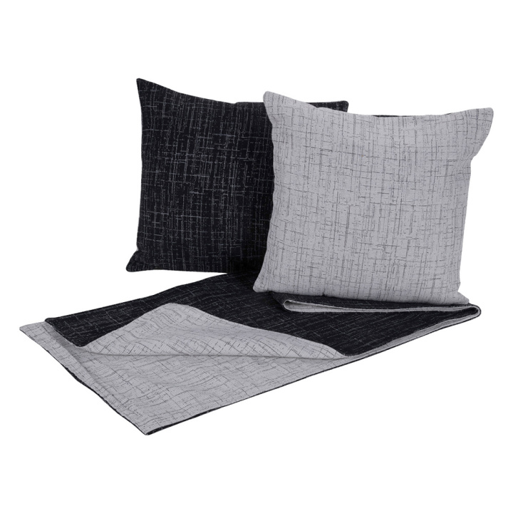 Kit Peseira com Almofadas Dupla Face Jacquard 5 Peças Naturalle Preto/Off White