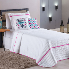 Kit Roupa de Cama 4 Peças SOLTEIRO Inove Love Branco/Pink