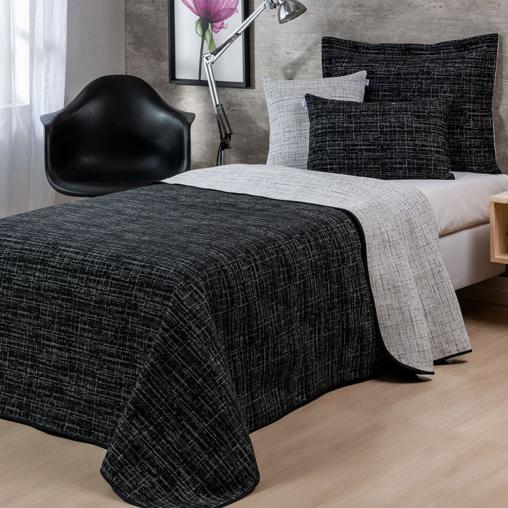 Kit Roupa de Cama 4 Peças SOLTEIRO Jacquard Dual Preto