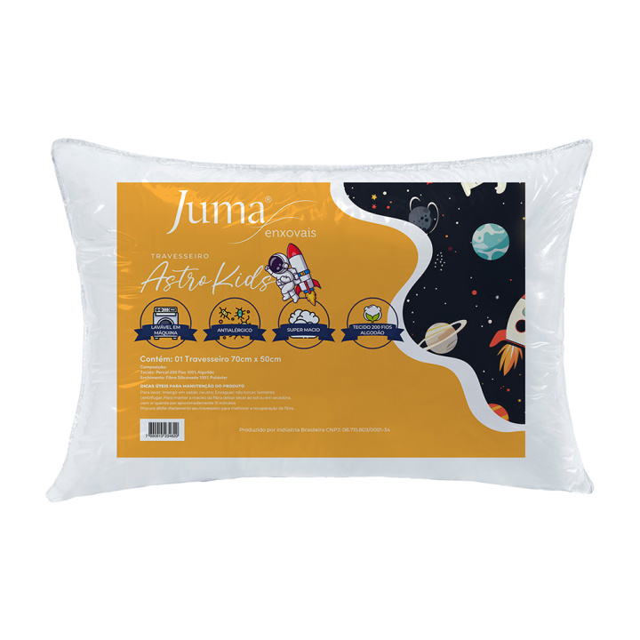 Travesseiro Juma Percal 200 Fios 100% Algodão Perfil Baixo Astro Kids