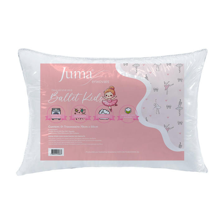 Travesseiro Juma Percal 200 Fios 100% Algodão Perfil Baixo Ballet Kids