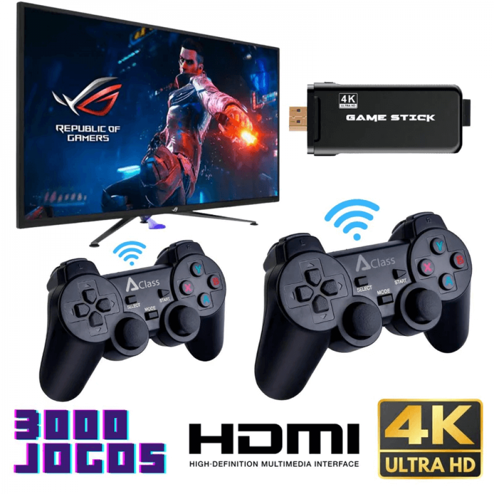 Super Game Stick Retrô - 10.000 Jogos 4K + 2 Controles