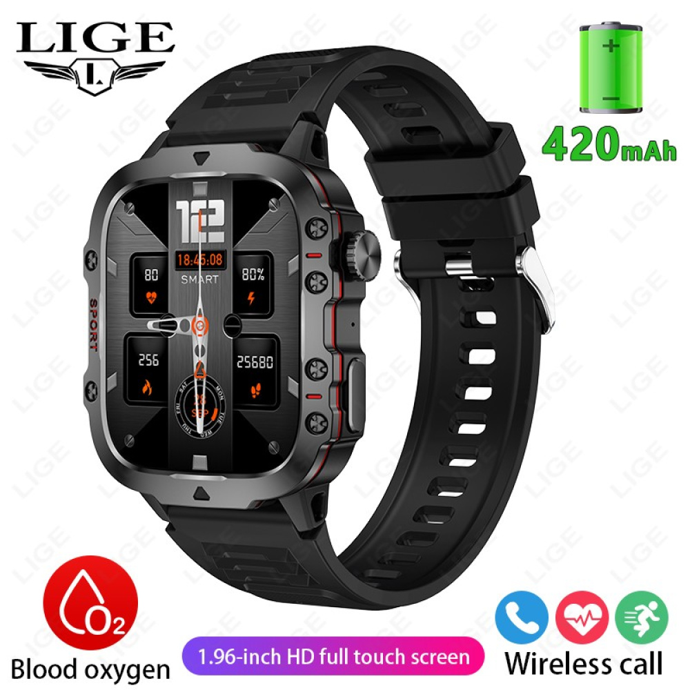 Relóg Lige novos homens smartwatch sos bluetooth chamada 1.96 ''tela hd relóg ...