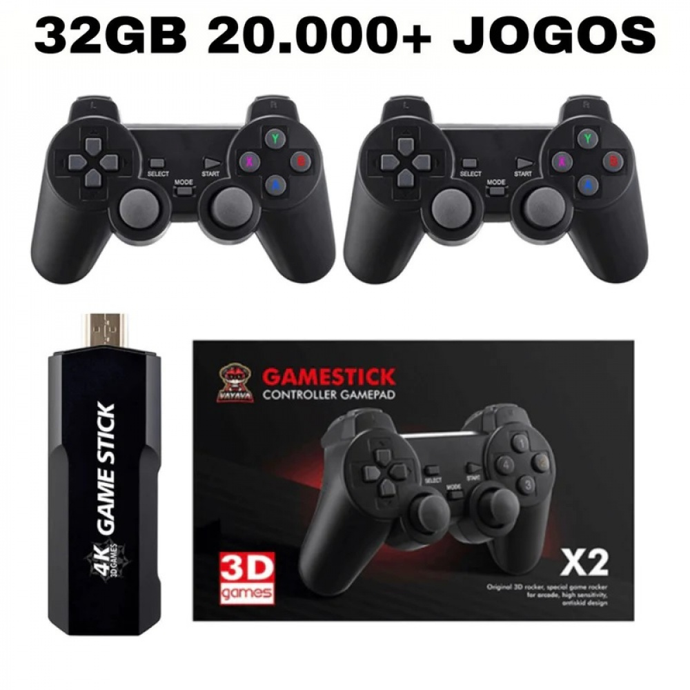 Video Game Stick Retrô HDMI 4K com 2 Controles sem Fio 10.000 Jogos  Integrados + Carregador