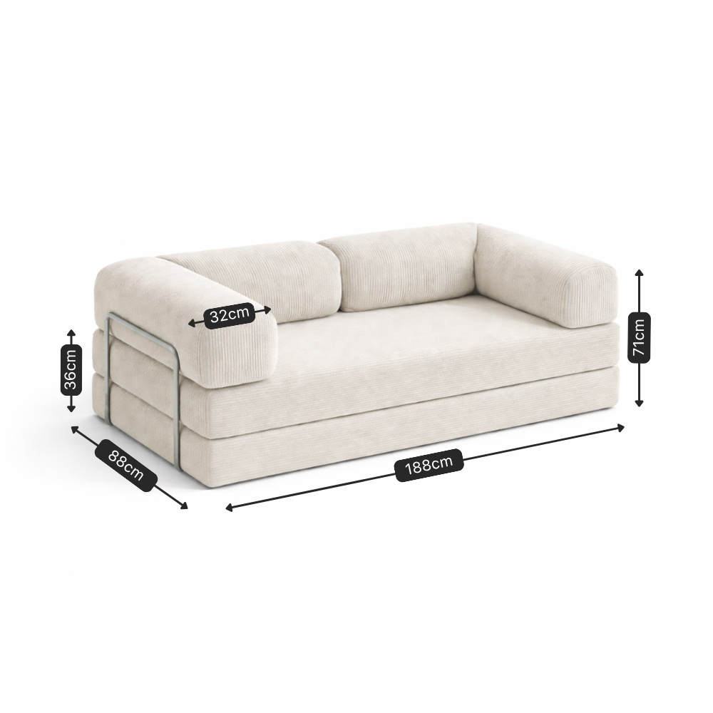 Medidas do Sofá Cama Mood 2 lugares montado: 188 x 88 cm e 71 cm de altura