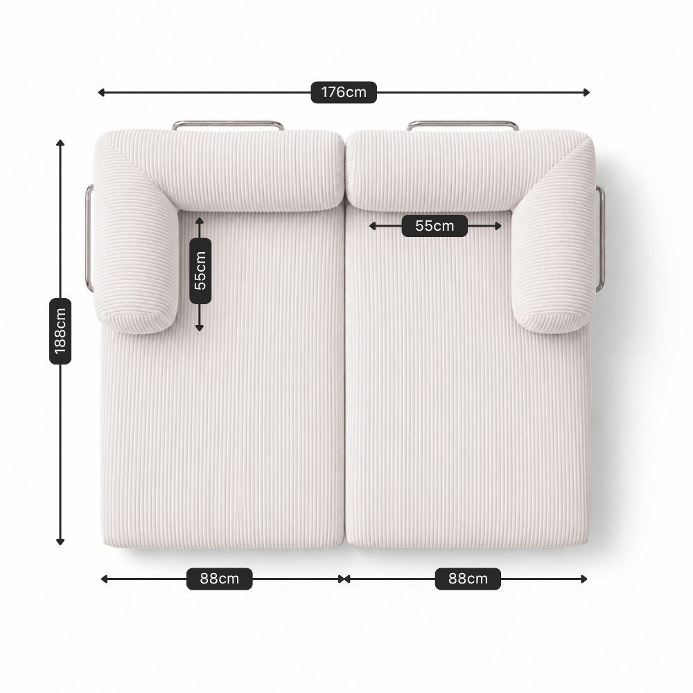 Medidas do Sofá Cama Mood 2 lugares aberto como cama: 176 x 188 cm