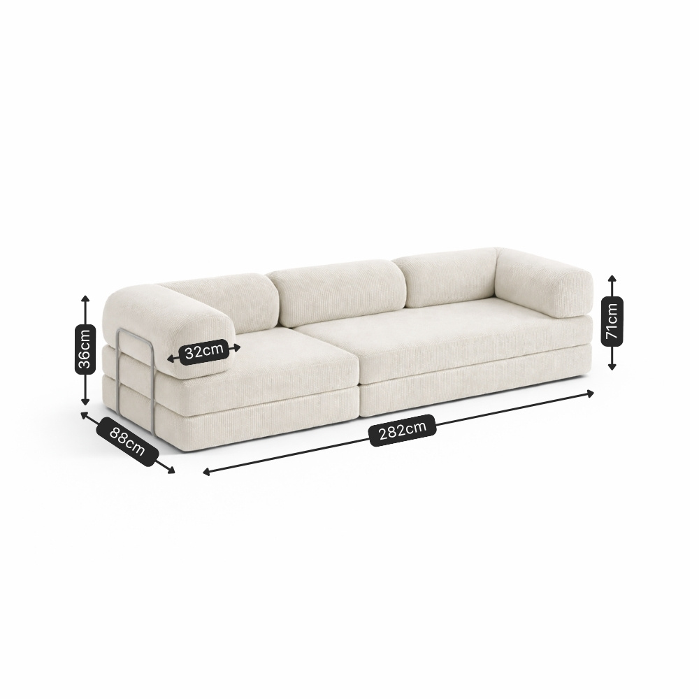 Medidas do Sofá Cama Mood 3 lugares: 282 x 88 cm e 71 cm de altura