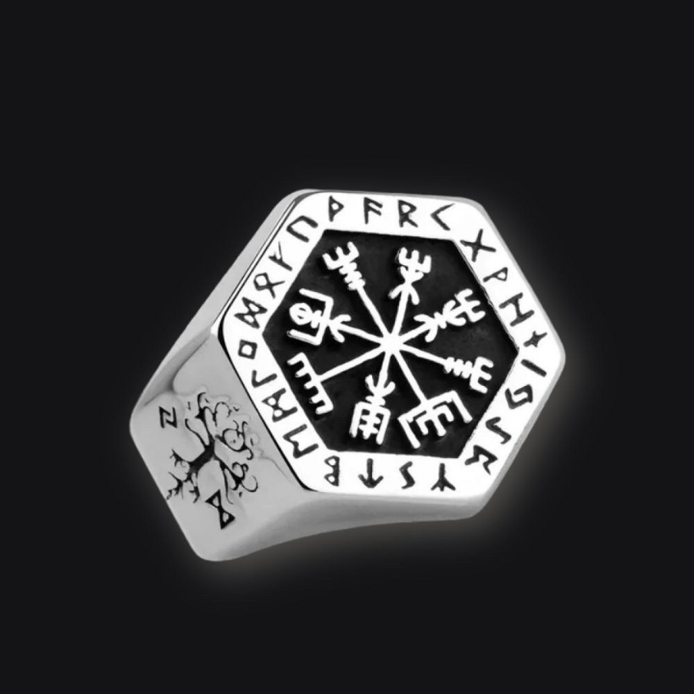 Anello Vichingo Uomo In Acciaio Inox Con Bussola Runica Vegvisir – Sigillo Runa – Taglie 7-15