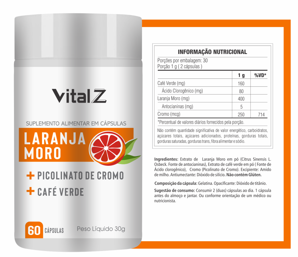 LARANJA MORO + PICOLINATO DE CROMO +CAFÉ VERDE - Vital Z | Seu